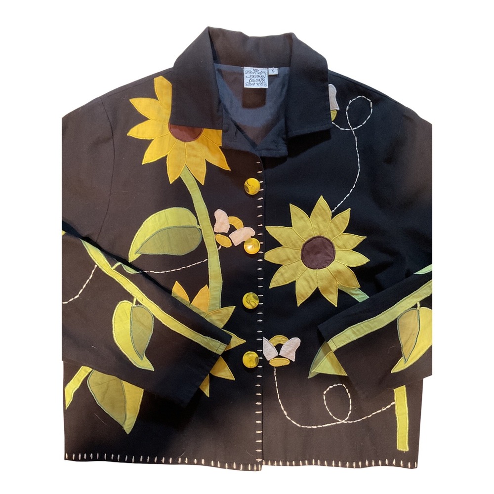 Vintage Parsley Sage Black Sunflower Embroidered Jacket Women's Size‎ S